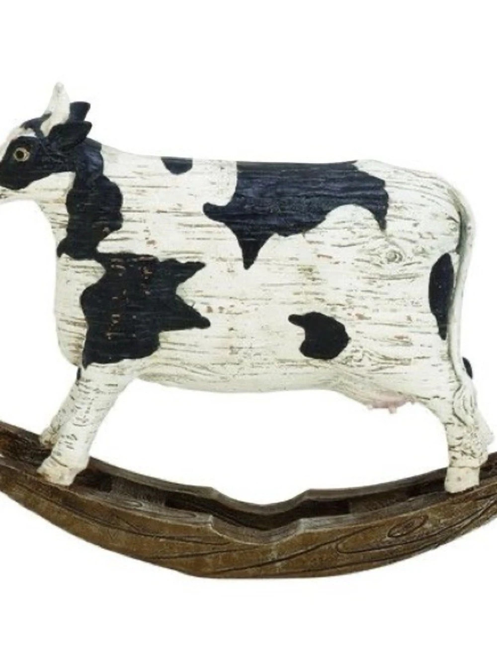 Vintage Folk Art Style Rocking Black White Bull Cow Farmhouse Decor Figurine 12”